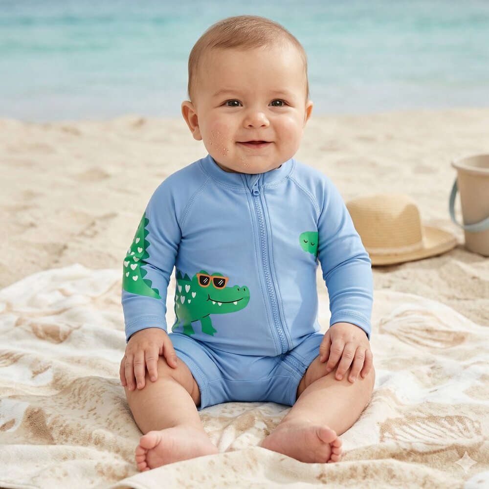 *Joe Fresh Boys 3-6M Crocodile Long Sleeve Swim Suit